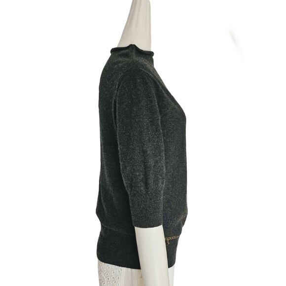 LOUIS VUITTON CHARCOAL PADLOCK LOGO CHAIN MOTIF SHORT SLEEVES CASHMERE SWEATER ( - Picture 4 of 7